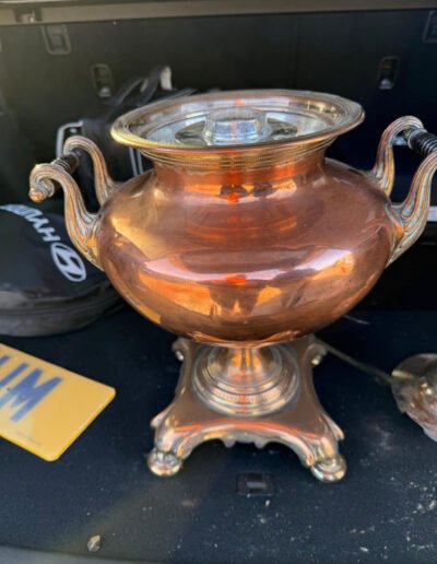 Silver tea urn - before